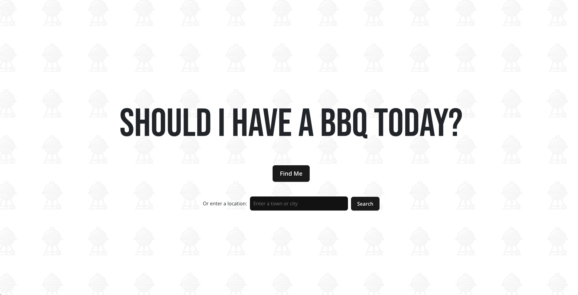 A weather website screenshot called 'Should I Have a BBQ?'